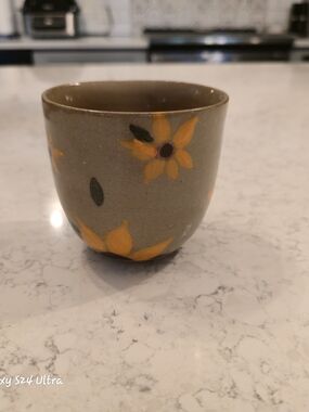 Tea Cup with Yellow Floral Print